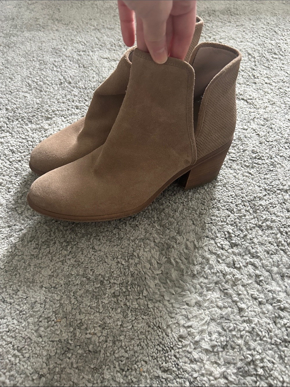 Suede Ankle Booties in Taupe - Women's Low Block Heel